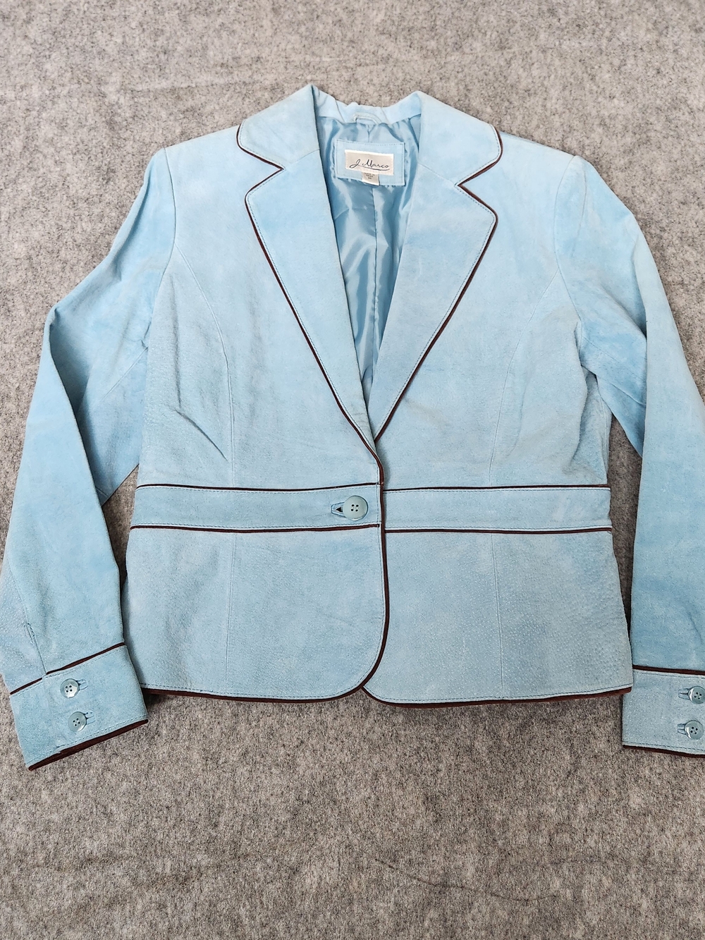 J Marco Genuine Leather Jacket Lined Women’s M Blue Suede Button Luxury Preppy